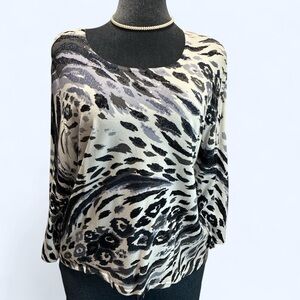 Alfred Dunner Black and Cream Animal Print Blouse